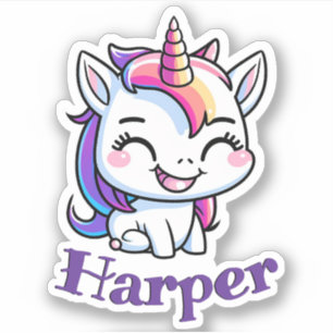 Sticker Joli nom personnalisé et licorne joyeuse et heureu