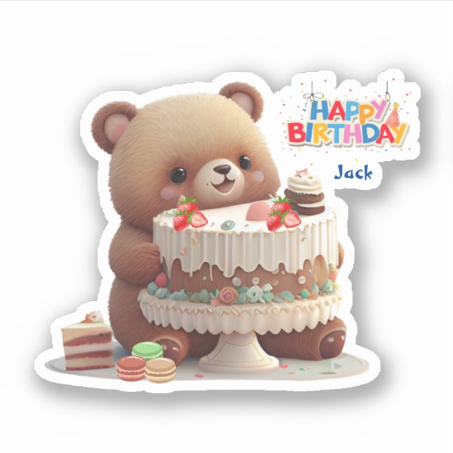 Sticker Joli Ours En Teddy Joyeux Anniversaire Personnalis (Devant)