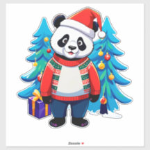 Joli Panda Avec Chapeau De Père Noël Et Pull De No
