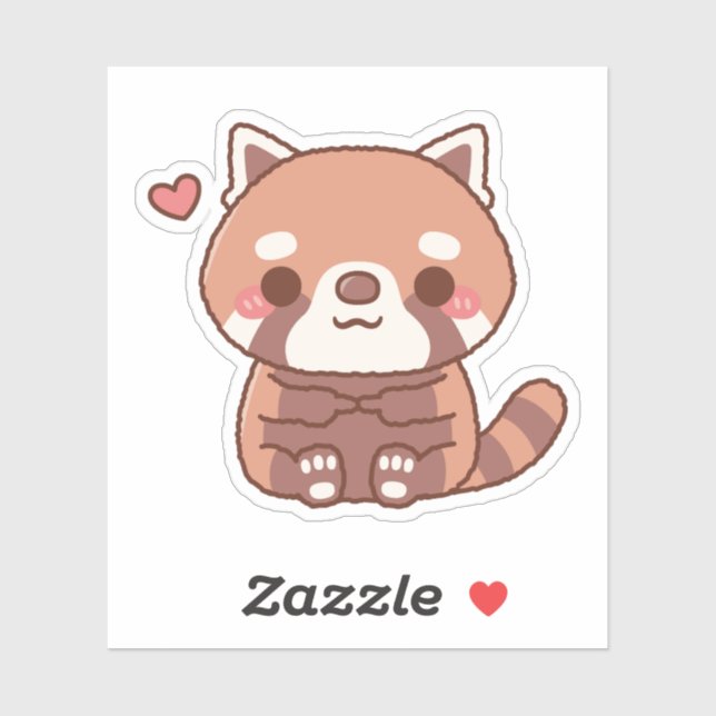 Sticker Joli Panda Rouge Timide (Feuille)
