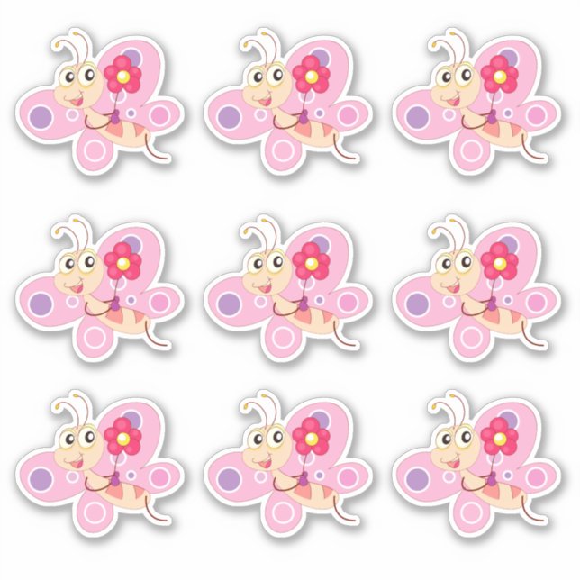 Sticker Joli Papillon de Dessin Animé Rose (Devant)