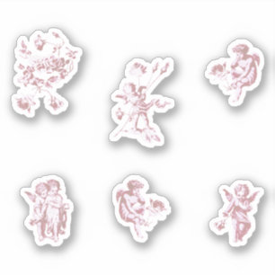 Sticker Joli paquet d'anges cupidons roses vintage fleuris