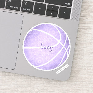 Sticker joli pastel violet basket-ball filles nom