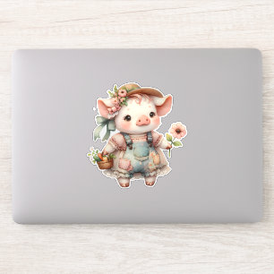 Sticker Joli Porcelet Pastel en Salopette Cottagecore