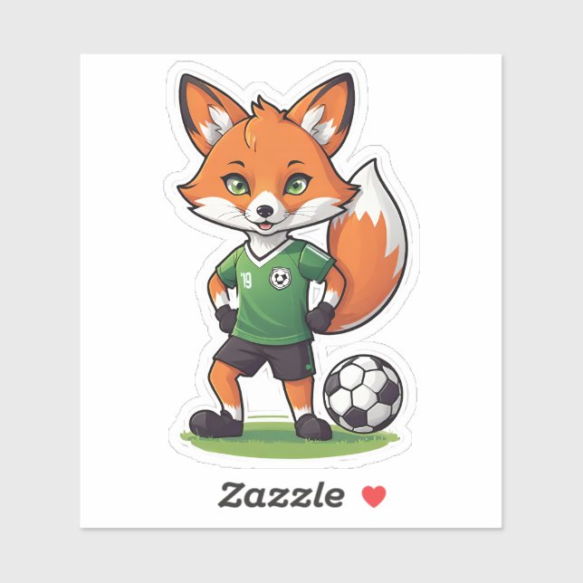 Sticker Joli Red Fox Jouer au football (Feuille)