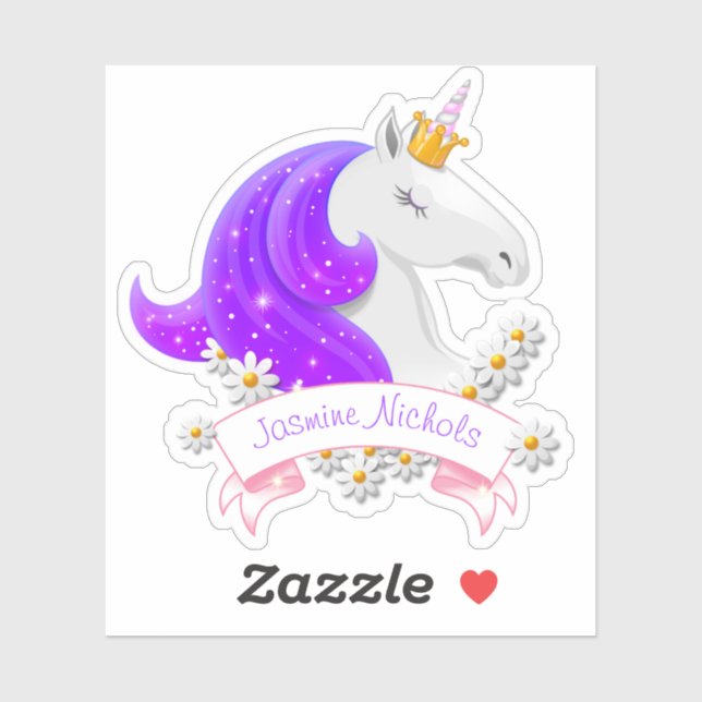Sticker Joli rose et violet Unicorne Princess Sparkings (Feuille)