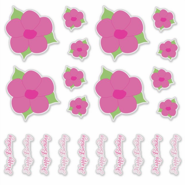 Sticker Joli rose joyeux décors de fleurs d'anniversaire (Devant)