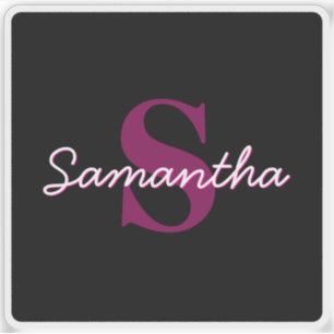 Sticker Joli script de monogramme rose et noir personnalis