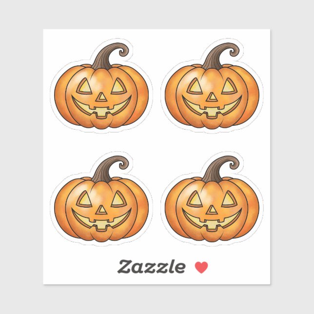 Sticker Joli Smiling Orange Cartoon Citrouille Halloween (Feuille)