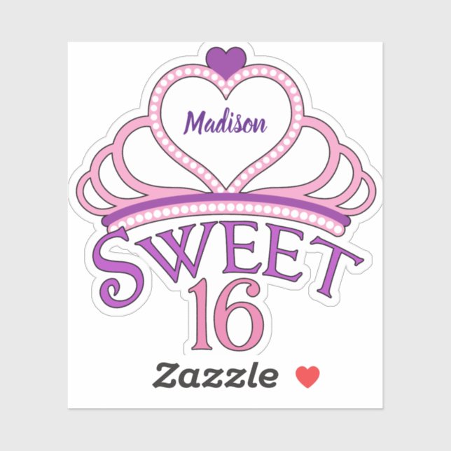 Sticker Joli Sweet sixteen Anniversaire fille personnalisé (Feuille)