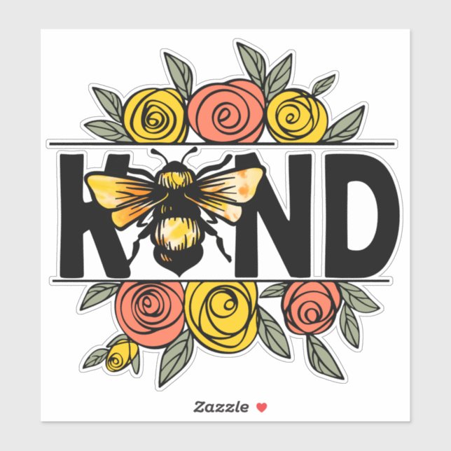 Sticker Jolie abeille sois gentille fleurs orange jaune (Feuille)