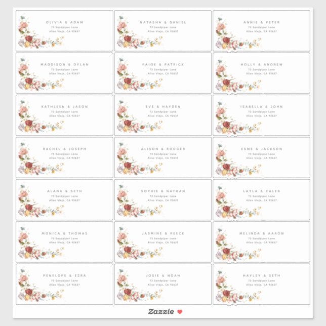Sticker Jolie adresse pour invités florale aquarelle vinta (Feuille)