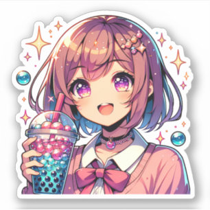 Sticker Jolie Anime Girl tenant Bubble Tea