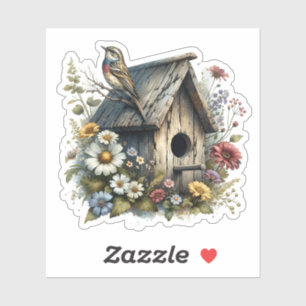 Sticker Jolie aquarelle Rustique Birdhouse et Bird