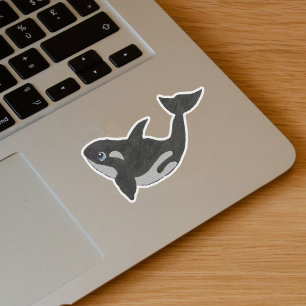 Sticker Jolie baleine tueuse noire et blanche aux yeux ble