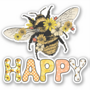 Sticker Jolie Bee Happy Honeybee Flowers