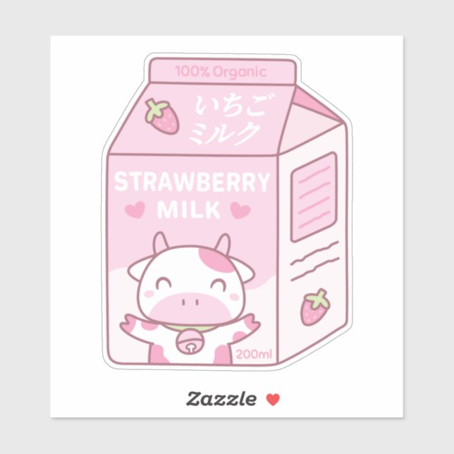 Sticker Jolie boîte de carton de lait de fraise (Feuille)