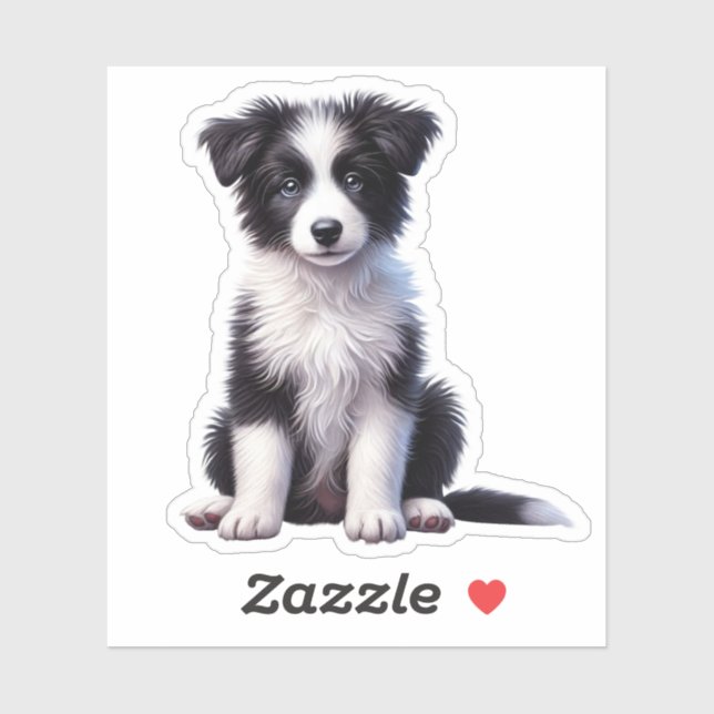 Sticker Jolie Bordure Collie Puppy (Feuille)