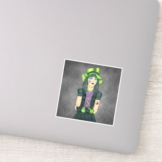 Sticker Jolie Éffrayante Halloween fille Casquette vert Ta (Détail)