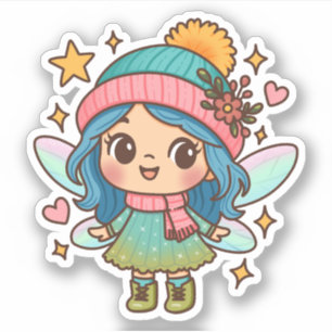 Sticker Jolie fée d'hiver Art de fantaisie pastel Kawaii