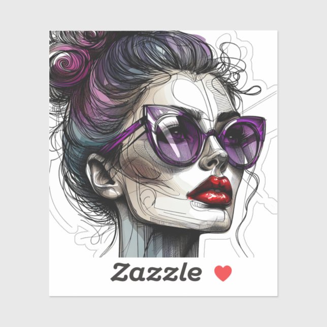 Sticker Jolie femme dans les lunettes de soleil et rouge v (Feuille)