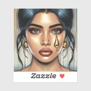Sticker Jolie femme triste avec une larme d'or