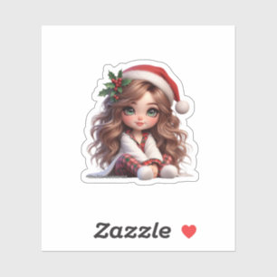 Sticker Jolie fille de Noël avec l'art du chapeau de Père 