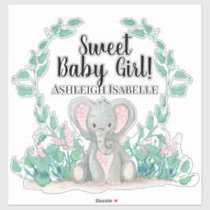 Sticker Jolie Fille Éléphant Bébé à Points et Couronne de 
