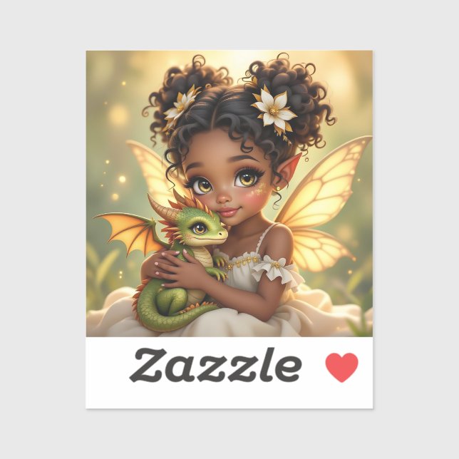 Sticker Jolie Fille Fée Anime et Dragon Chibi (Feuille)
