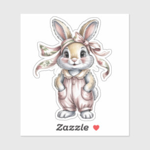 Sticker Jolie Fille Lapin Floral pour Baby Shower