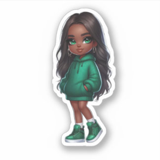 Sticker jolie fille noire verte