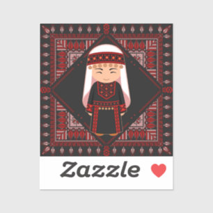 Sticker jolie fille palestinienne Broderie rouge tatreez
