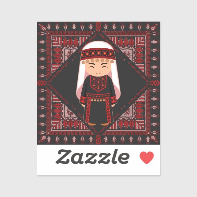Sticker jolie fille palestinienne Broderie rouge tatreez (Feuille)