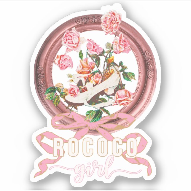 Sticker Jolie Fille Rose Rococo Classique Chaussure Arc (Devant)