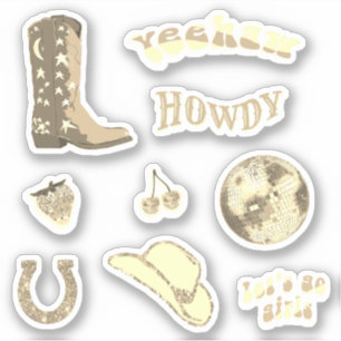 Sticker Jolie fille tendance Gold Cowgirl les années 70 en