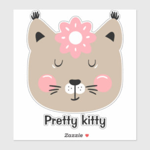 Sticker Jolie fleur rose napping kitty personnalisation