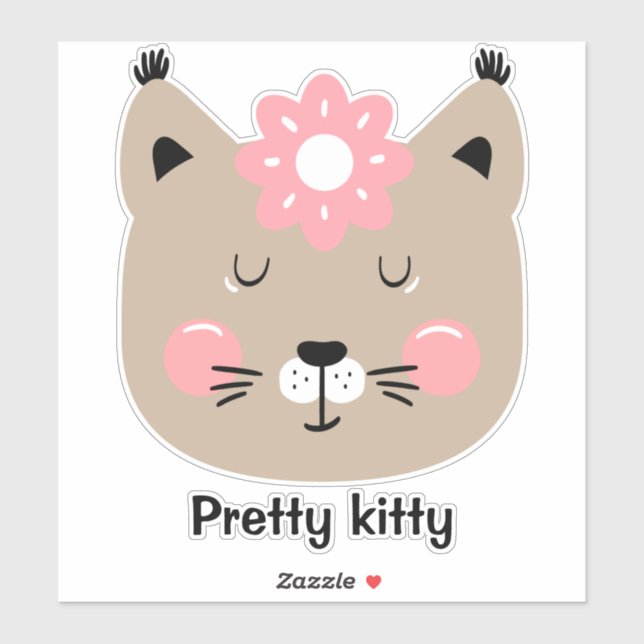 Sticker Jolie fleur rose napping kitty personnalisation (Feuille)