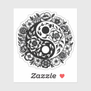 Sticker Jolie florale noire et blanche Yin Yang