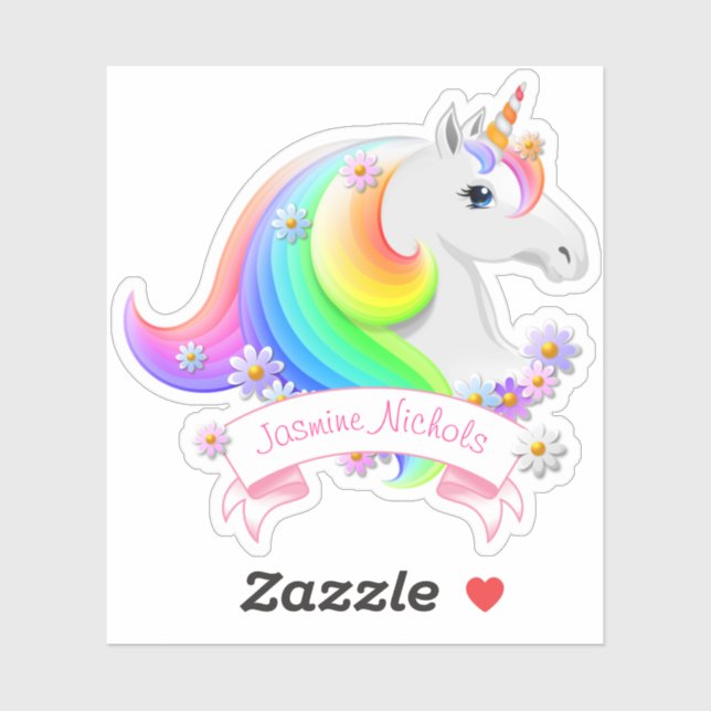 Sticker Jolie licorne arc-en-ciel Princesse avec fleurs (Feuille)