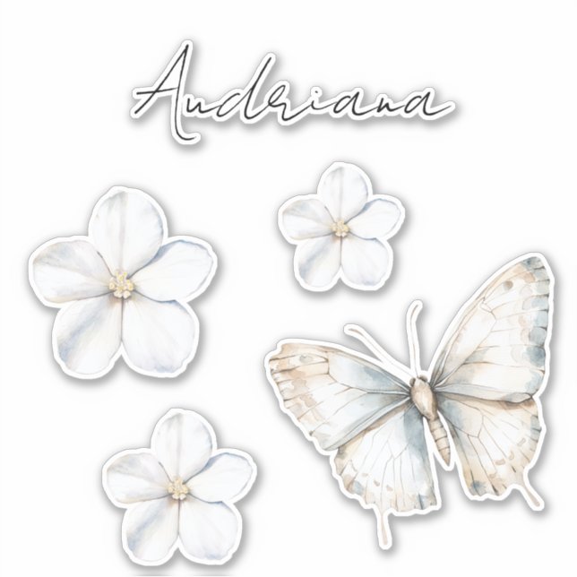 Sticker Jolie Papillon Bleu Blanc Shower de Mariage (Devant)