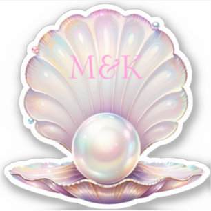 Sticker Jolie perle Iridescente Clamshell rose Monogramme