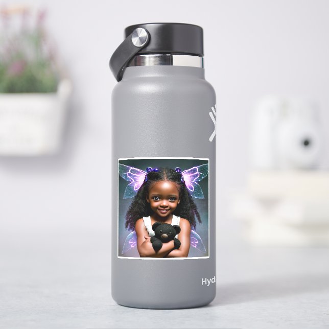 Sticker Jolie petite fille fée avec un ours en peluche (HydroFlask)