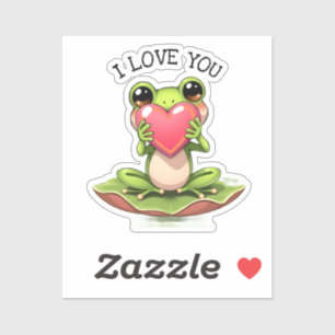 Sticker Jolie petite grenouille tenant un cœur Je t'aime