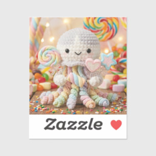 Sticker Jolie Pieuvre au Crochet et Pays des Friandises