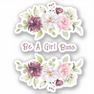 Sticker Jolie pivoine florale "Be A Girl Boss" Vinyl