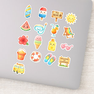 Sticker Jolie Plage d'Été – Vacances à l'Aquarelle Kawaii