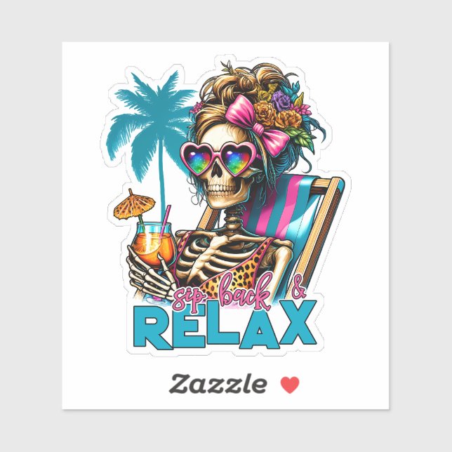 Sticker Jolie plage relax squelette (Feuille)