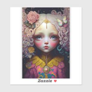 Sticker Jolie poupée fille cheveux roses