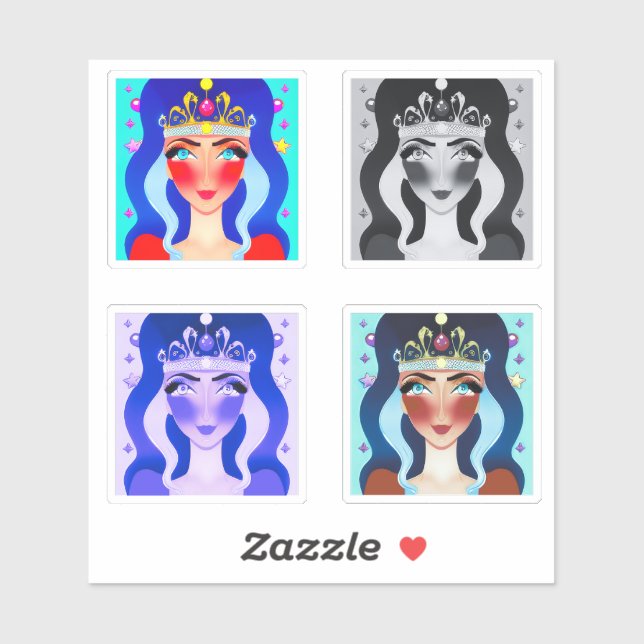Sticker Jolie princesse avec couronne 4 Image Edit AI Set (Feuille)