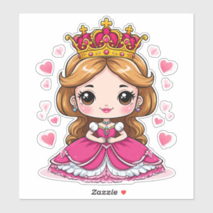 Sticker Jolie princesse de dessin animé en robe rose